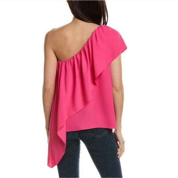 Trina Turk One Shoulder Ruffle Satisfied Pink Top Size Small NWT - Picture 2 of 12
